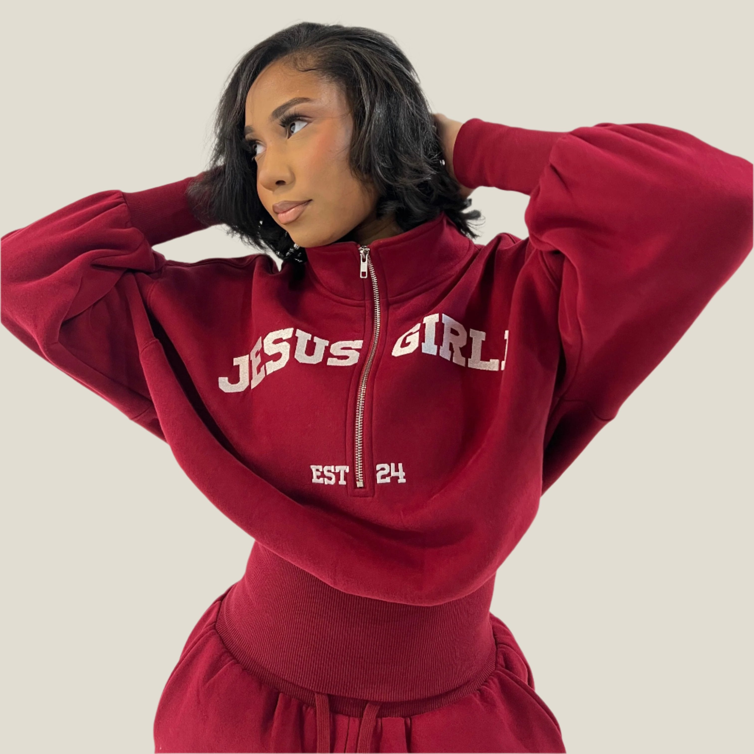 Jesus Girlie Varsity Half Zip Up