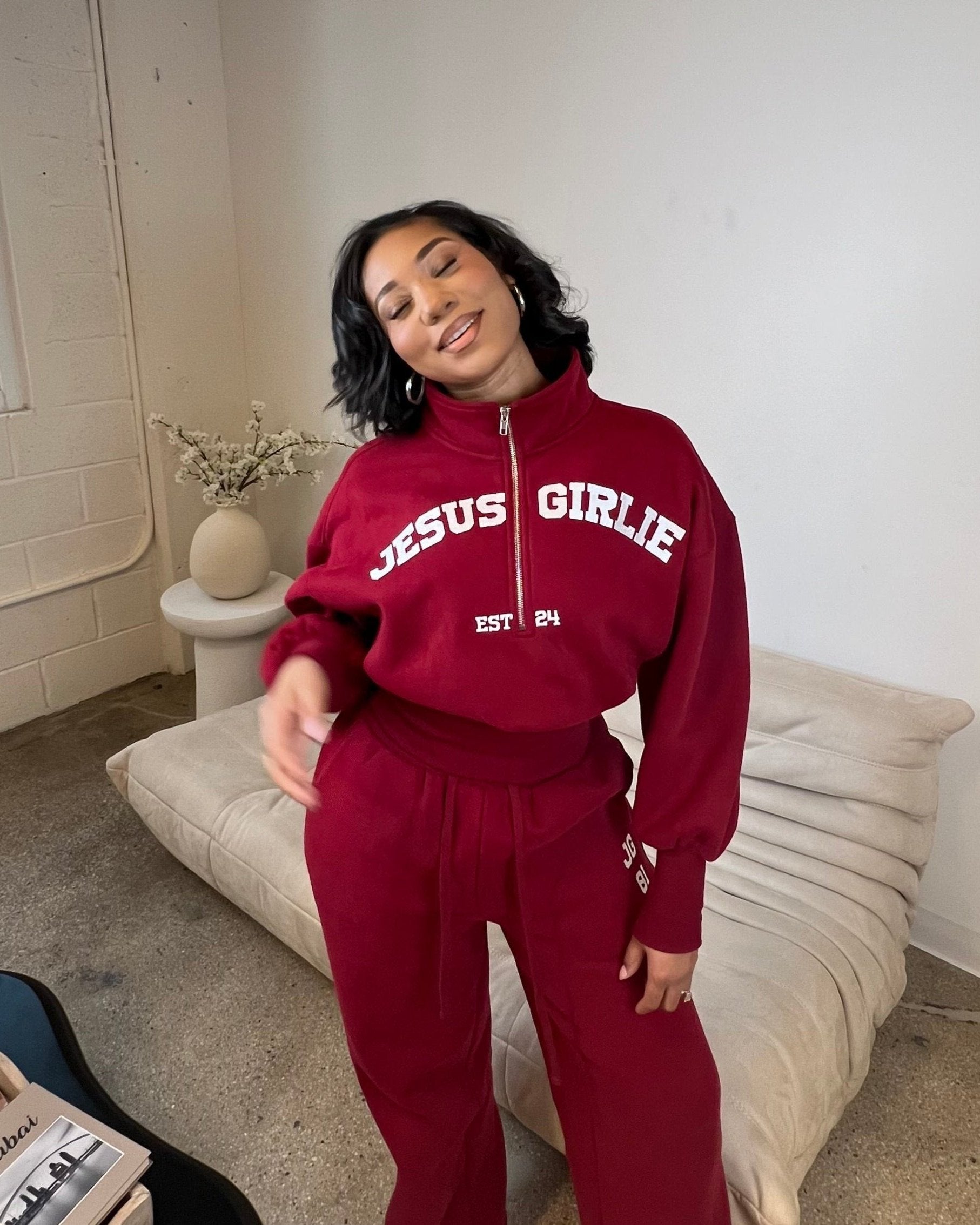 Jesus Girlie Varsity Half Zip Up