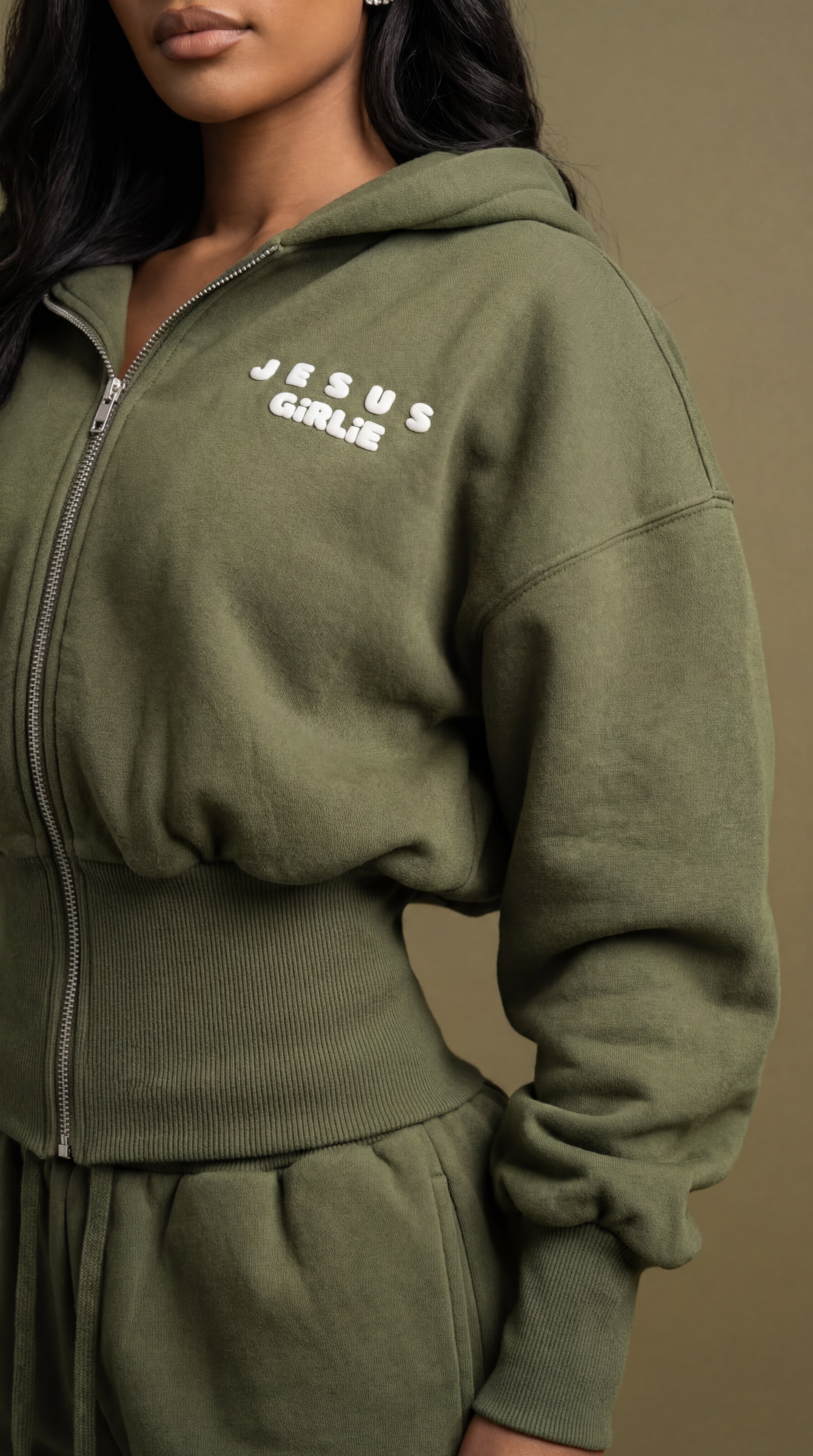 Jesus Girlie OG Zip Up Olive All Things Jesus