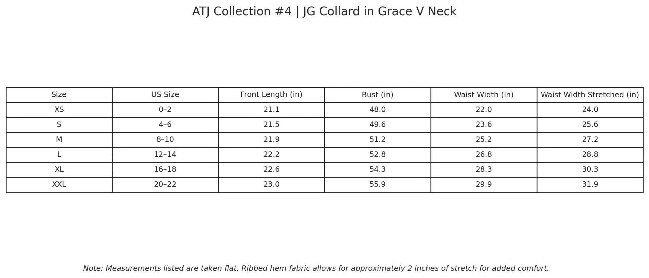 Sizing Chart for Collar’d in Grace V Neck Forest Green All Things Jesus