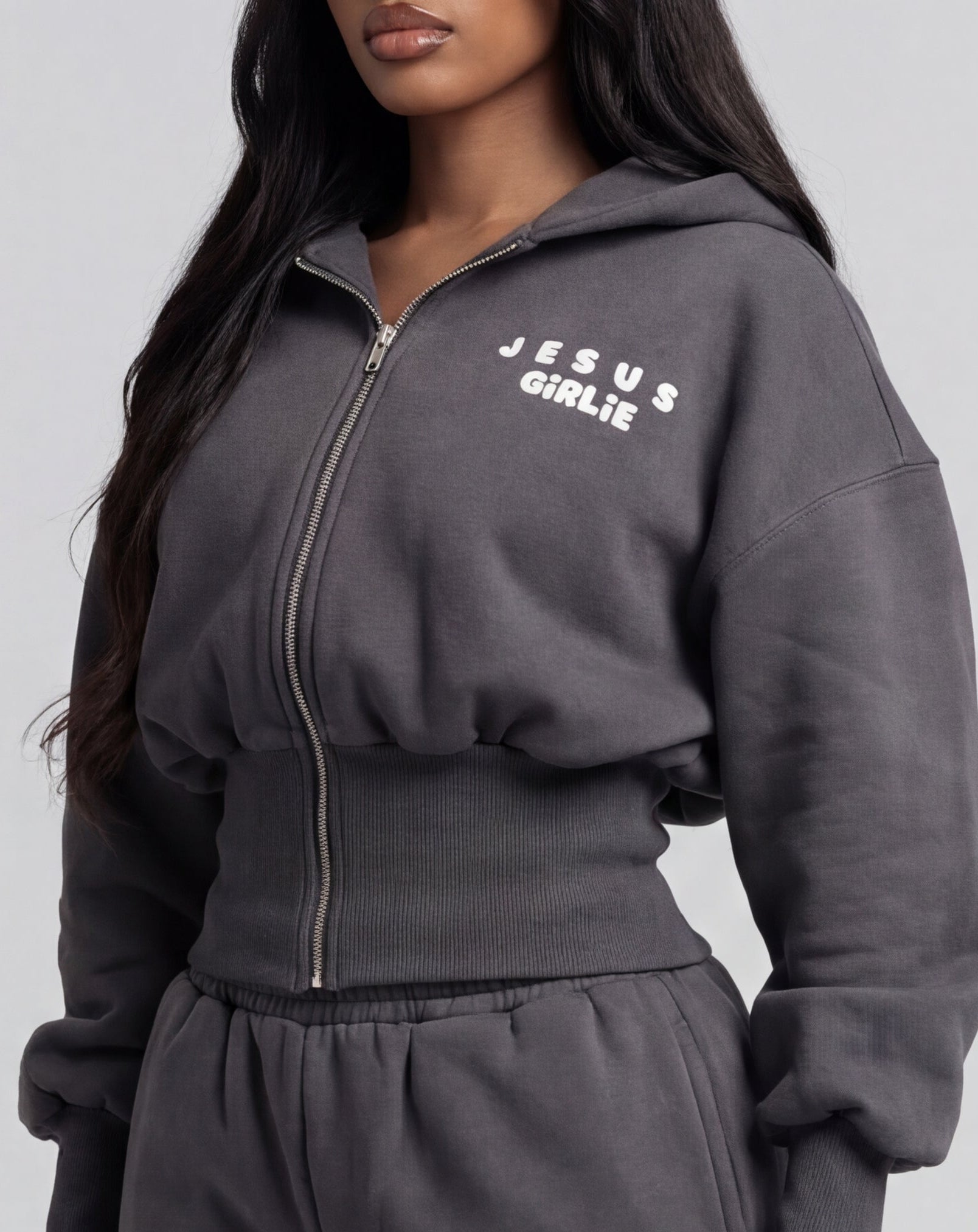 Jesus Girlie OG Zip Up Charcoal All Things Jesus