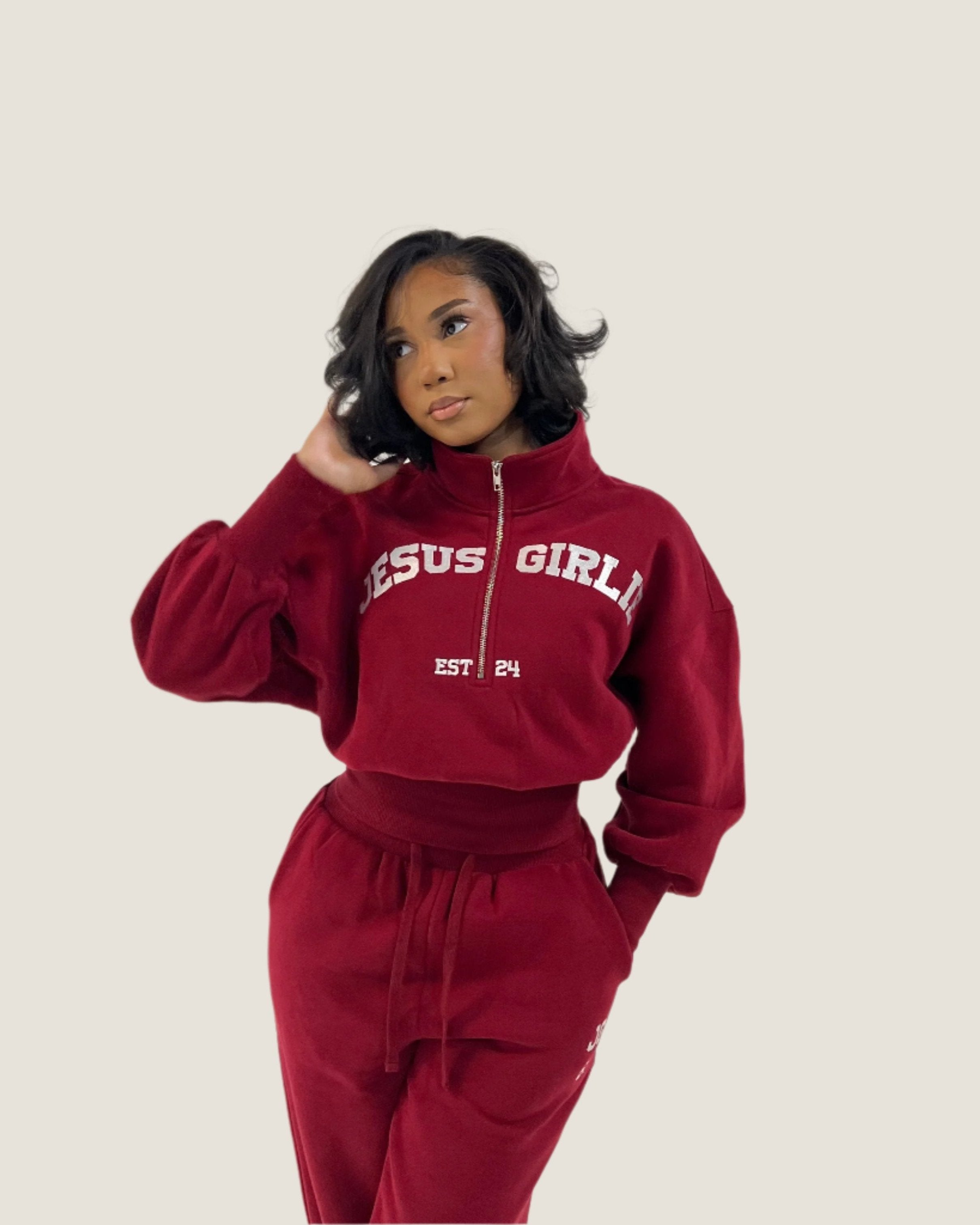 Jesus Girlie Varsity Half Zip Up - PRE ORDER ONLY **