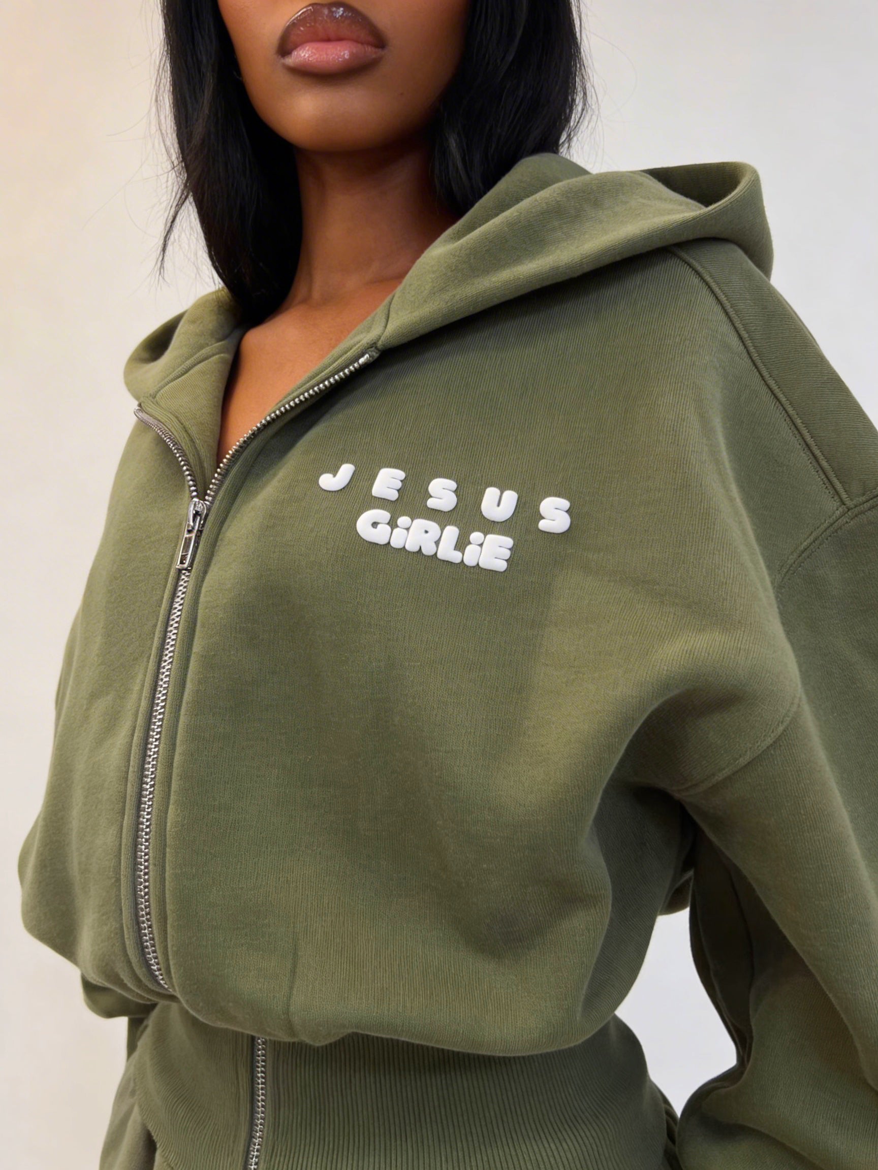 Jesus Girlie OG Zip Up Olive All Things Jesus