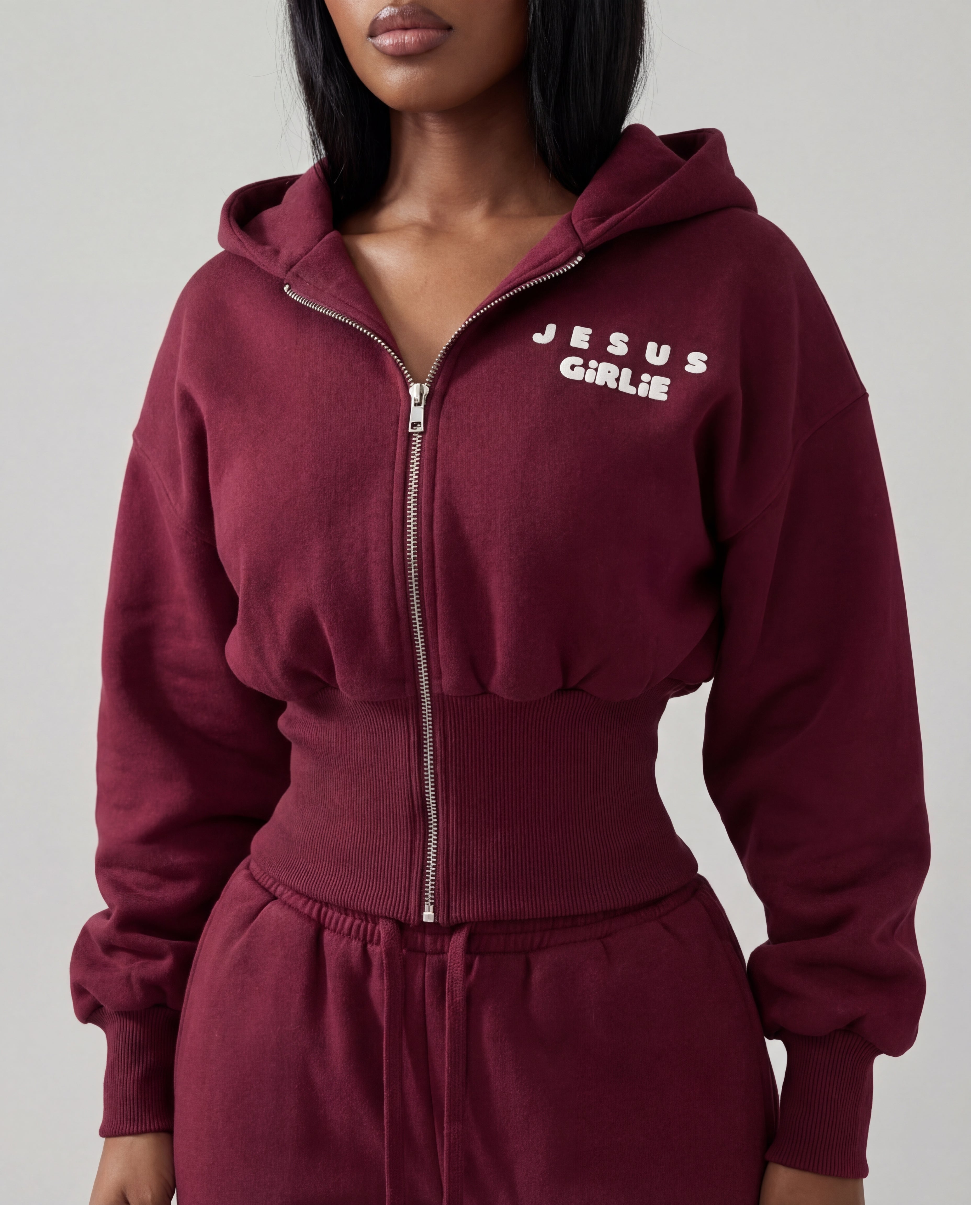 Jesus Girlie OG Zip Up - Burgundy All Things Jesus